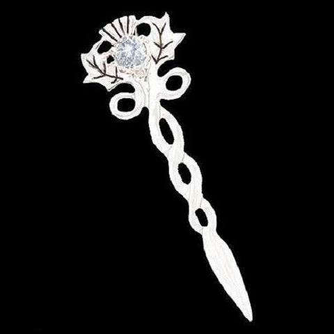 Celtic Pewter Scottish Thistle Pin/Pendant With Clear CZ