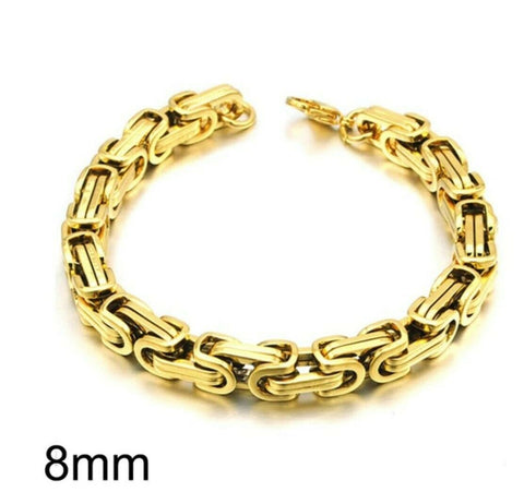 Stainless Steel Gold Plated Byzantine Bracelet 8.7 inches(22 cm) 8mm thick