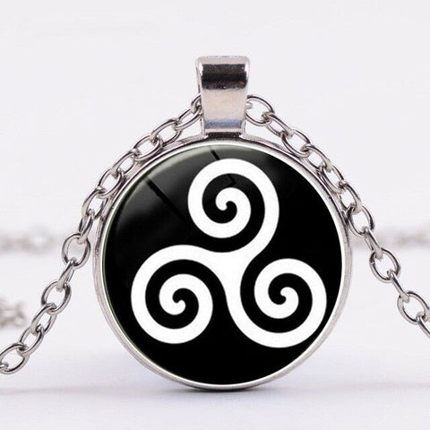 Black and White Celtic Triskelion Glass Pendant Necklace with chain