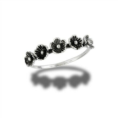 Sterling Silver Five Flowers Ring