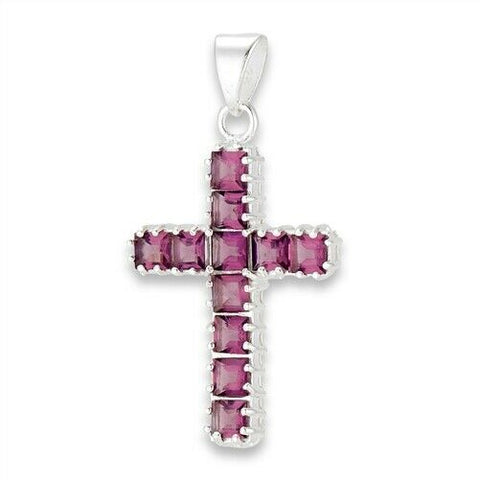 Sterling Silver Cross Pendant With Synthetic Amethyst no chain