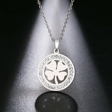 Stainless Steel Crystal Round Pendant with 18 in chain (clover,butterfly,rose)