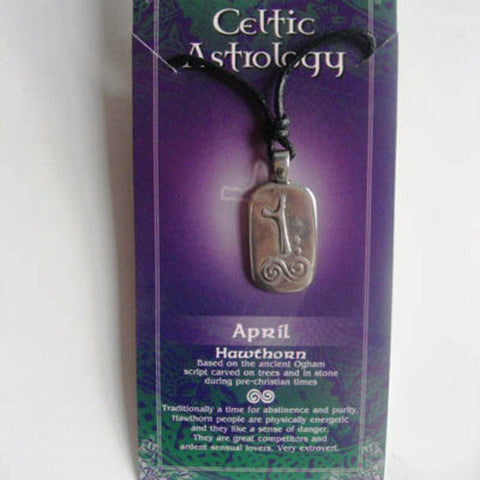 Irish Pewter Celtic Astrology Pendant - April- Hawthorn symbol
