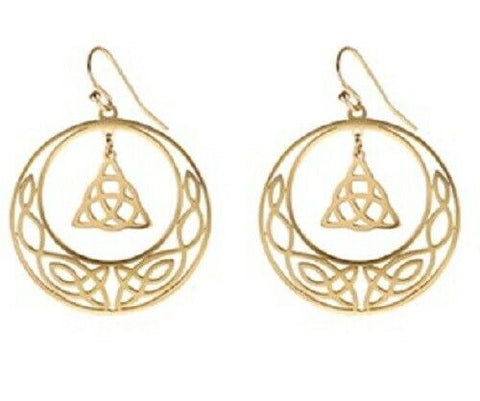Gold STAINLESS STEEL CELTIC Knot Triquetra Crescent moon  Earrings