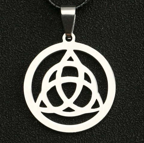 Celtic Triquetra Stainless Steel Pendant with 45 cm black cord plus 5 cm ext