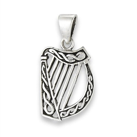 Celtic Harp Medium Sterling Silver Pendant