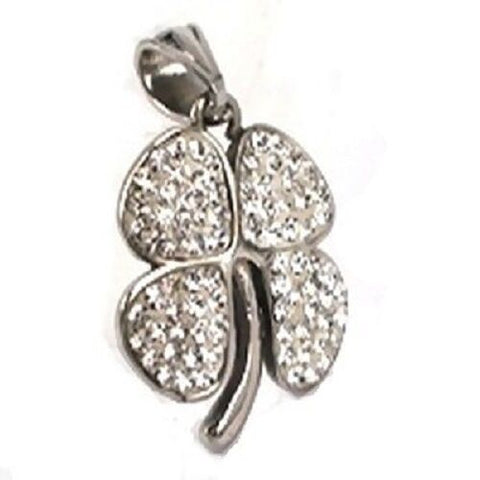Stainless Steel 4 Leaf Clover with Clear Crystals Pendant and no chain