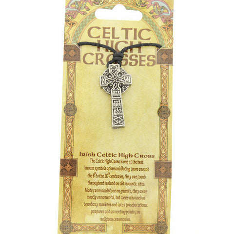 Irish Pewter Celtic High Cross with Adjustable Black Cord