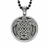 Celtic Turtle Pendant with black 24 inch steel chain mae in USA