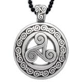 Celtic Triskele Pewter Pendant with black 24 inch steel chain made in USA