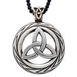 Celtic Trinity Pendant with black 24 inch steel chain made in USA