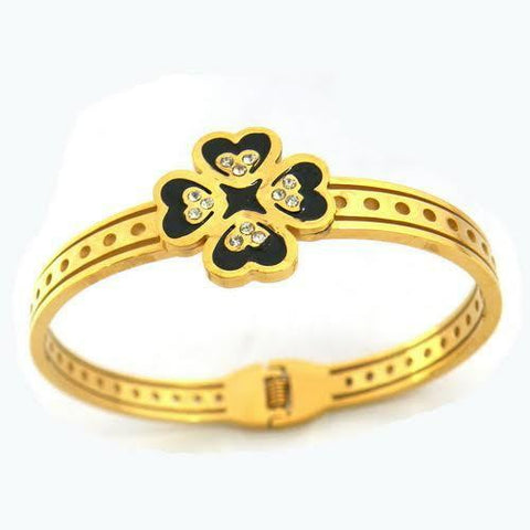 Gold Plated Stainless Steel Four Leaf Clover Heart Bracelet