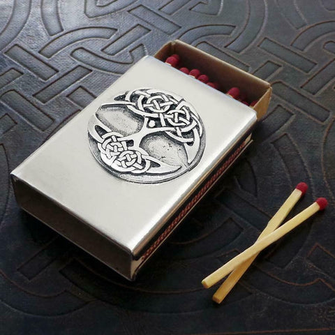 Celtic Pewter emblem and Stainless Steel Tree of Life Match Box made in USA