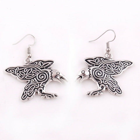 Celtic Raven with Spirals and Knotwork Double Sided Earrings