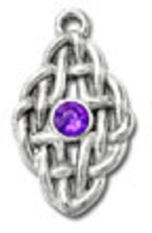 Pewter Celtic Knot Pendant with Purple stone and Adjustable Black Cord