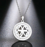 Stainless Steel Crystal Round Pendant with 18 in chain (clover,butterfly,rose)