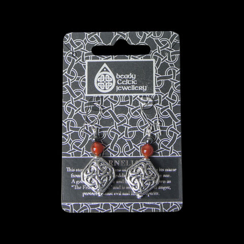 Welsh Pewter Celtic Spangle and carnelian beads and Sterling Silver Ear wires