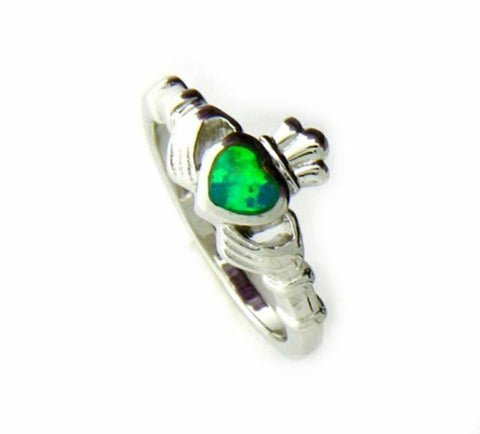 Sterling Silver Claddagh Ring with Opal Heart