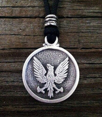 Heraldic Eagle Pewter Pendant with adjustable black cord made in USA