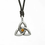 Irish Celtic Pewter Trinity CZ Birthstone Necklace with Adjustable Black Cord