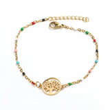 Stainless Steel Bracelets Gold Plated Tree Enamel Colored Beads 18cm(7 1/8")