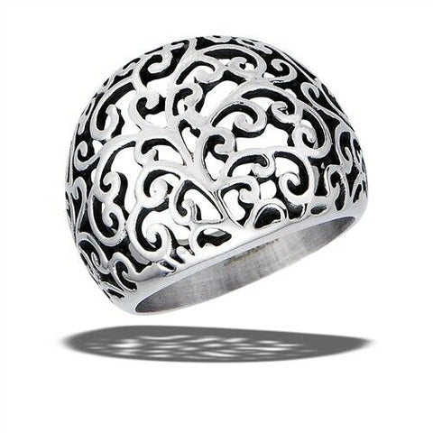 Stainless Steel Polished Filigree Ring