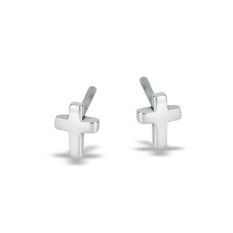 Sterling Silver High Polish Small, Solid Cross Stud Earring