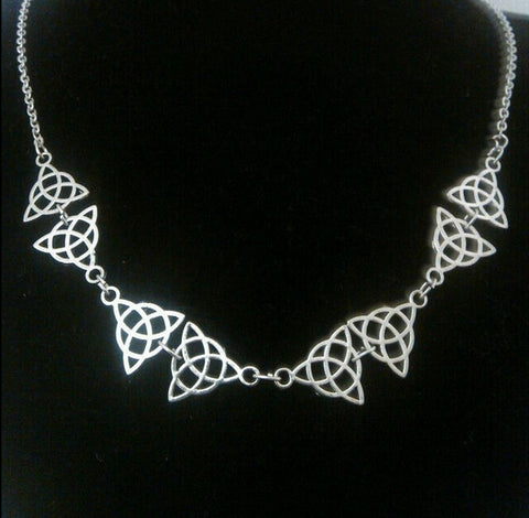 Celtic Trinity Knot Necklace with 8 charms, length 18" plus 2" extender