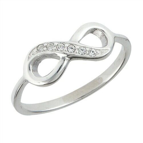 Sterling Silver Infinity Ring with White Crystal Size 6 7 8