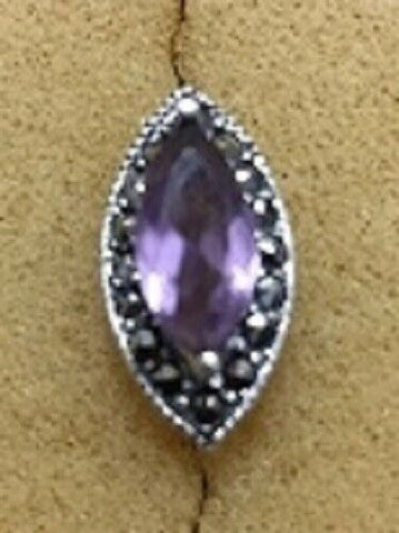 Sterling Silver Synthetic Amethyst And Marcasite Stud Earring(1 pair)
