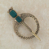 Irish Bronze Celtic Green Stone brooch