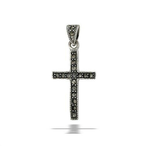 Sterling Silver Classic Marcasite Cross Pendant no chain