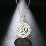 Stainless Steel Crystal Round Pendant with 18 in chain (clover,butterfly,rose)