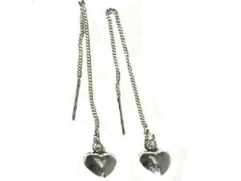 Sterling Silver Puffed Heart Dangle Ear Threads