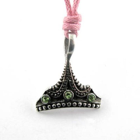 Irish Pewter and Enamel Dancing Crown pendant with  Pink Adjustable Cord