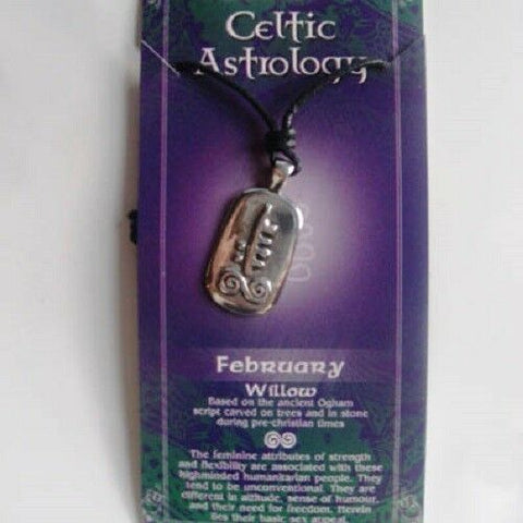 Irish Pewter Celtic Astrology Pendant - February- Willow symbol
