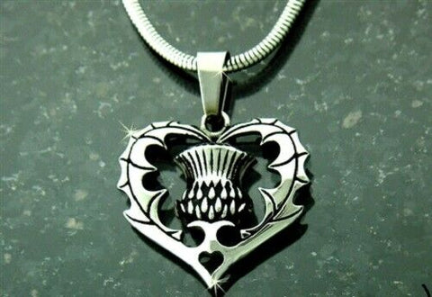 Bold Scottish Thistle Pendant I love Scotland with 24" snake chain