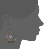 Celtic Crescent Moon Copper Alloy Amethyst Earrings