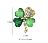 Green Four Leaf Clover Pin with Crystals