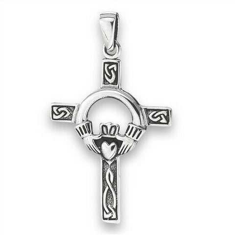 Sterling Silver Celtic Claddagh Cross Pendant no chain