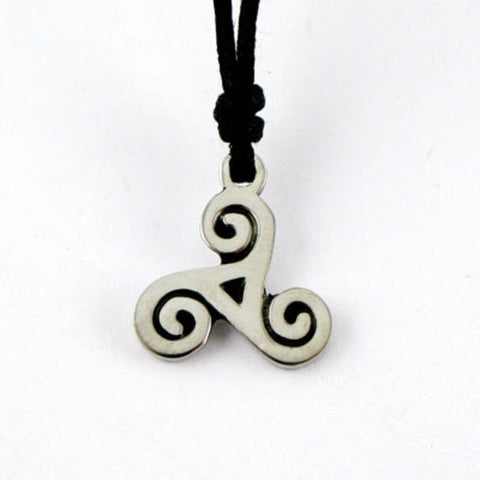 Irish Pewter Celtic Triple Spiral Pendant with Adjustable Black Cord