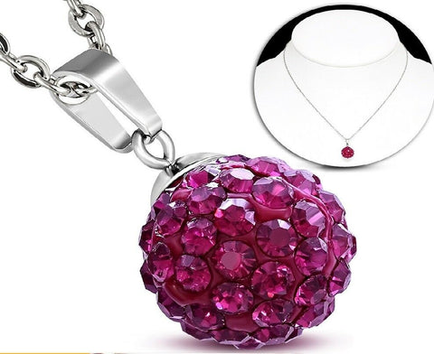 12mm Stainless Steel Argil Disco Ball Shamballa Charm Chain Necklace 45 cm chain