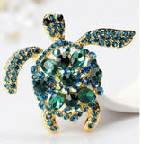 Gold Green Rhinestone Turtle pin/broocj