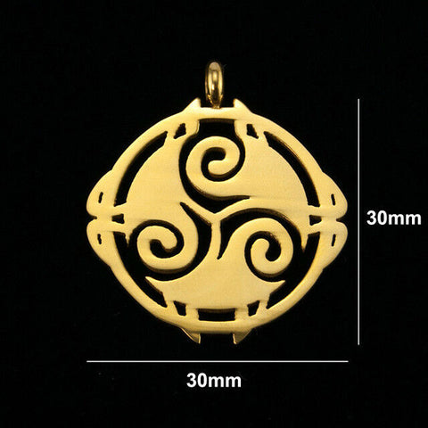 30 mm Gold Plated nStainless Steel Celtic Triskele Pendant no chain