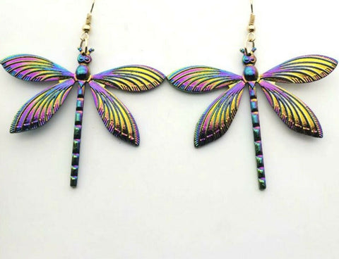 Rainbow Titanium Look Dragonfly Alloy Earrings