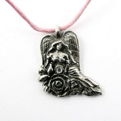 Irish Pewter Angel of Nature Pendant with Adjustable Pink Cord