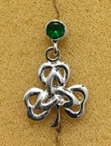 Sterling Silver Synthetic Emerald Post Earring With Shamrock Dangle