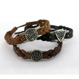 Irish Pewter Brown Leather Woven Adustable Bracelet