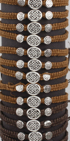 Irish Wax Cord Adjustable Bracelet with Celtic Knot Metal Discs