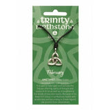 Irish Celtic Pewter Trinity CZ Birthstone Necklace with Adjustable Black Cord